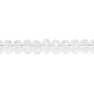 Bead, Czech fire-polished glass, clear, 7x5mm faceted rondelle. Sold per 15-1/2" to 16" strand.
