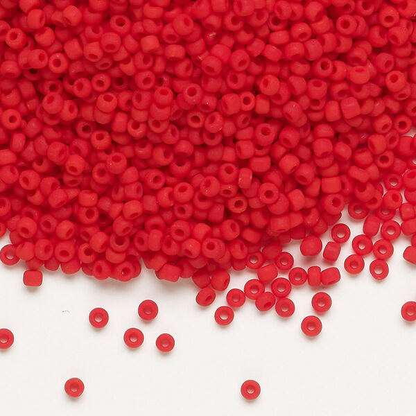 Seed bead, Dyna-Mites™, glass, pkg/40g, #11 round, opaque matte red, (735MA 11/0 RR). image number 0