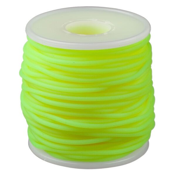 Cord, synthetic rubber, fluorescent yellow, 2mm round. Sold per pkg of 25 meters (82 feet). image number 0