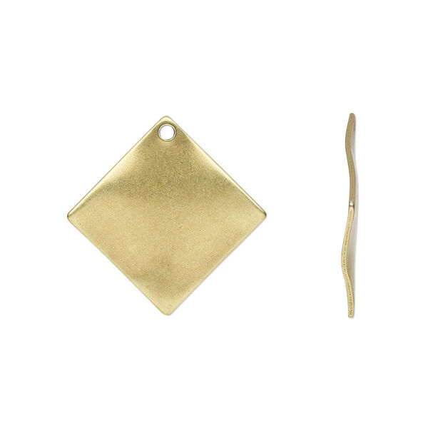 Drop, antique gold-plated steel, 20x20mm wavy diamond. Sold per pkg of 10. image number 0