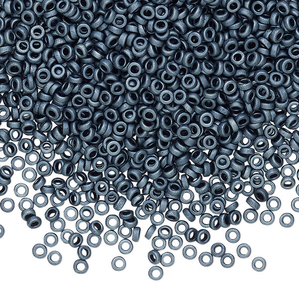 Seed bead, Miyuki, glass, pkg/10g, 2.2x1mm spacer rondelle, opaque matte steel blue, (SPR2.2-2001). image number 0