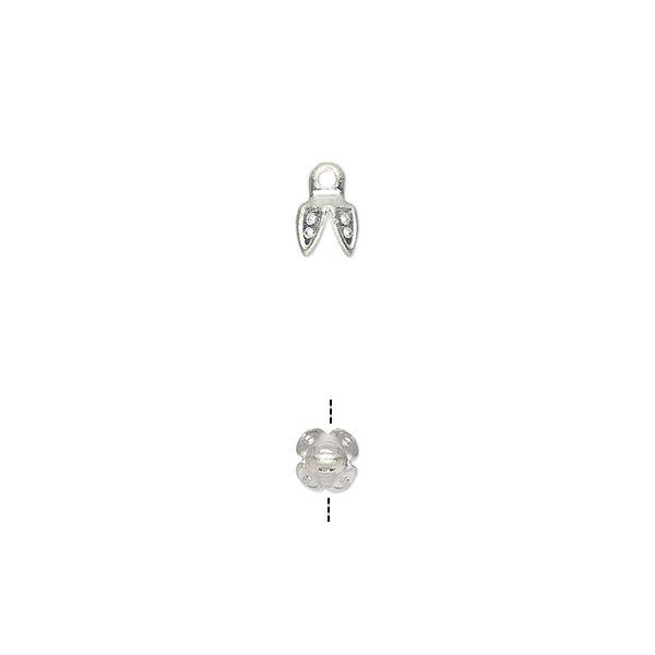 Bead cap, silver-finished brass, 4.5x4mm 4-prong bell, fits 4-5mm bead. Sold per pkg of 100. image number 0