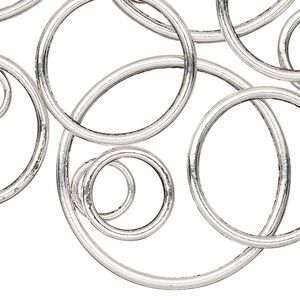 Jump ring, antique silver-plated "pewter" (zinc-based alloy), 8-35mm assorted soldered round, 4.7-30.8mm inside diameter, 12-15 gauge. Sold per pkg of 25.