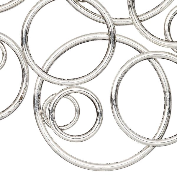 Jump ring, antique silver-plated "pewter" (zinc-based alloy), 8-35mm assorted soldered round, 4.7-30.8mm inside diameter, 12-15 gauge. Sold per pkg of 25. image number 0