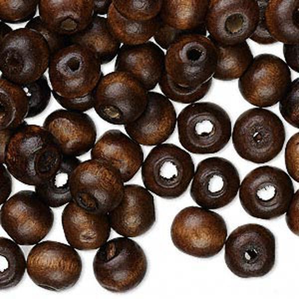 Bead, wood (dyed / waxed), dark brown, 8x7mm hand-cut rondelle. Sold per pkg of 500. image number 0