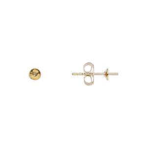 Earstud 1pkg2 14Kt gold-filled, 3mm cup / 2mm peg / 3-5mm round half-drilled setting, 1 pair