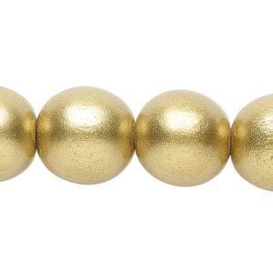 Taiwanese cheesewood 1pkg1, hand-cut painted round bead 15.5-16 inch metallic yellow gold 16mm