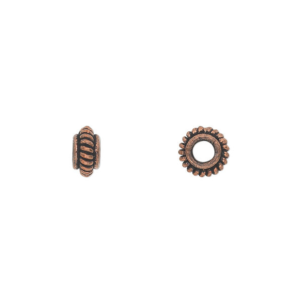 Bead, antique copper-plated copper, 7x4mm rondelle with rope pattern. Sold per pkg of 30. image number 0