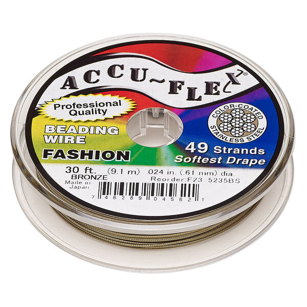 Beading wire, Accu-Flex®, nylon and stainless steel, bronze, 49 strand, 0.024-inch diameter. Sold per 30-foot spool. image number 0