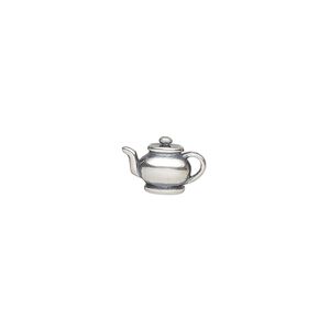 Charm, antiqued sterling silver, 11x7.5mm 2-sided teapot. Sold individually.