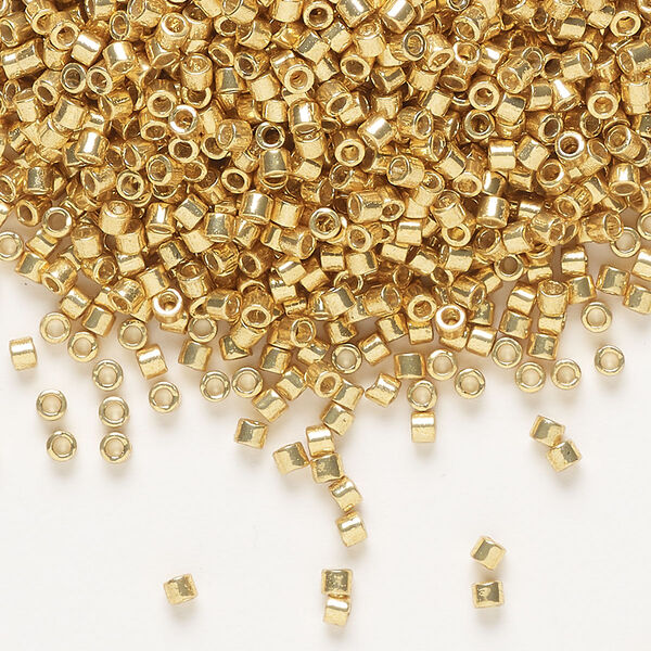 Seed bead, Delica®, glass, pkg/50g, #10 round, Duracoat® opaque galvanized gold (DBM-1832). image number 0