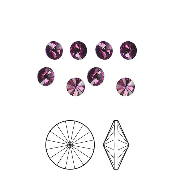 Chaton 8pk amethyst foil back, Preciosa MAXIMA Czech crystal rhinestone 8.16-8.41mm rivoli SS39 image number 0