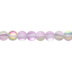 Bead, iridescent glass, translucent matte purple and multicolored, 6mm round. Sold per 15-1/2 to 16-inch strand.