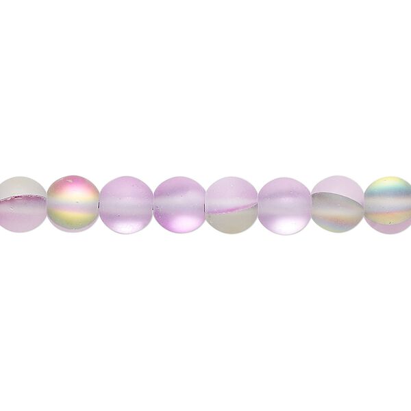 Bead, iridescent glass, translucent matte purple and multicolored, 6mm round. Sold per 15-1/2 to 16-inch strand. image number 0