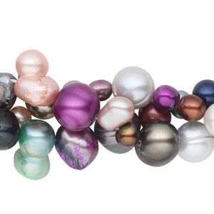 Pearl mix, cultured freshwater (bleached / dyed), multicolored, 4mm-14x5mm mixed shape, D grade, Mohs hardness 2-1/2 to 4. Sold per 48-inch strand.