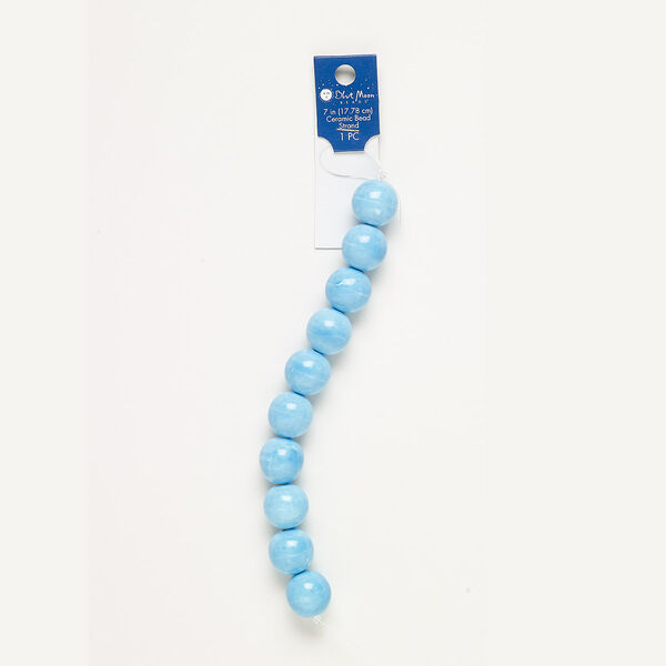 Bead, porcelain, blue, 17-18mm round with 2.5mm hole. Sold per 7-inch strand. image number 0
