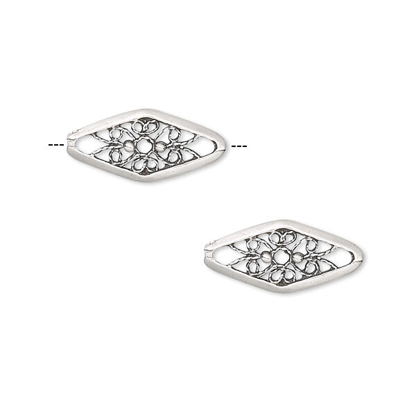 Link, sterling silver, 16x7mm filigree diamond. Sold per pkg of 2. image number 0