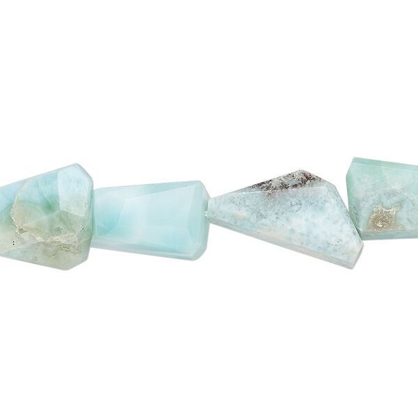 Bead, larimar (stabilized), white and blue, small faceted nugget, Mohs hardness 4-1/2 to 5. Sold per 8-inch strand, approximately 10-15 beads. image number 0