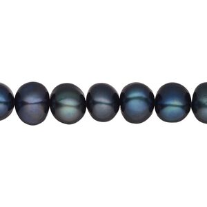 Pearl, cultured freshwater (dyed), dark green, 8-10mm semi-round, C+ grade, Mohs hardness 2-1/2 to 4. Sold per 16-inch strand.