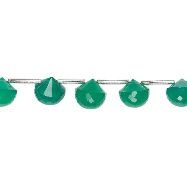 Bead, green onyx (dyed), 7x7mm-8x8mm hand-cut top-drilled faceted teardrop, B+ grade, Mohs hardness 6-1/2 to 7. Sold per pkg of 5 beads. image number 0