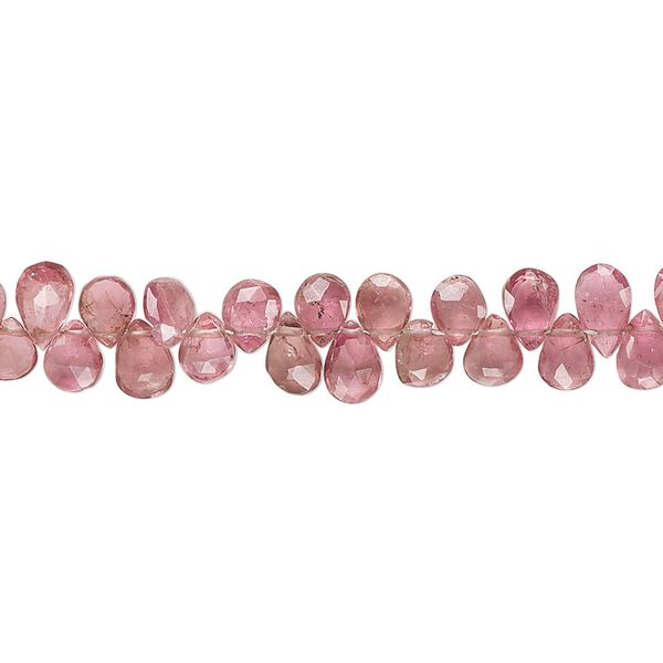 Pink tourmaline 1pkg1, hand-cut top-drilled faceted puffed teardrop bead 8 inch 5x3mm-6x4mm image number 0