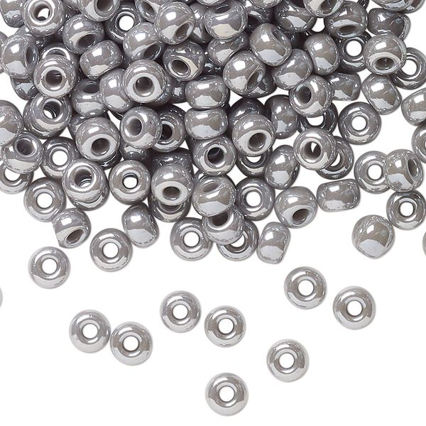 Seed bead, Miyuki, glass, pkg/250g, #6 rocaille, opaque luster ghost grey, (RR-443). image number 0