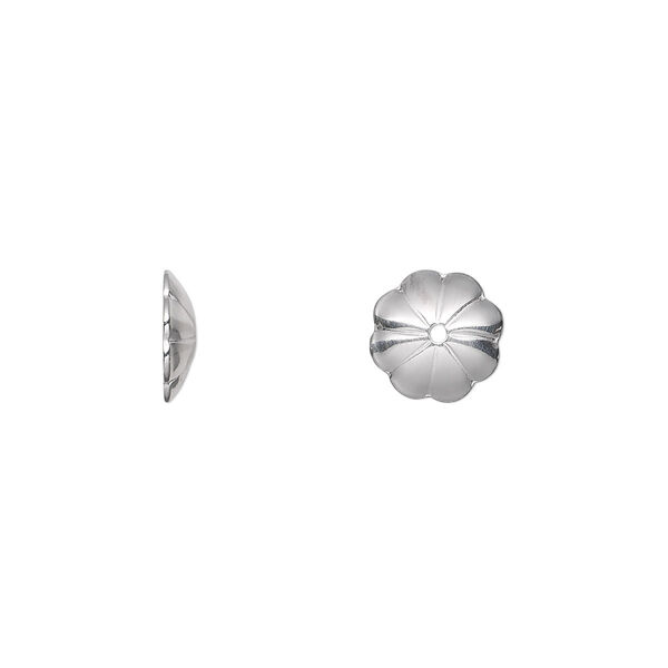 Bead cap, sterling silver, 9x2mm flower, fits 10-12mm bead. Sold per pkg of 2. image number 0