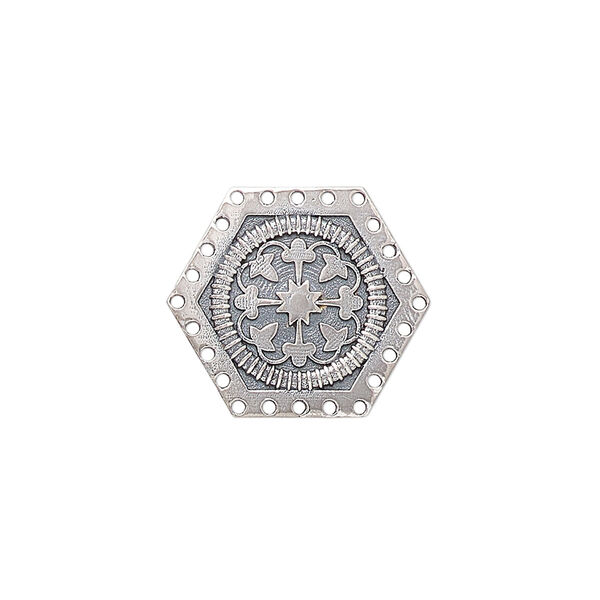 Drop, antiqued sterling silver, pkg/1, 19x19mm single-sided flat hexagon. image number 0