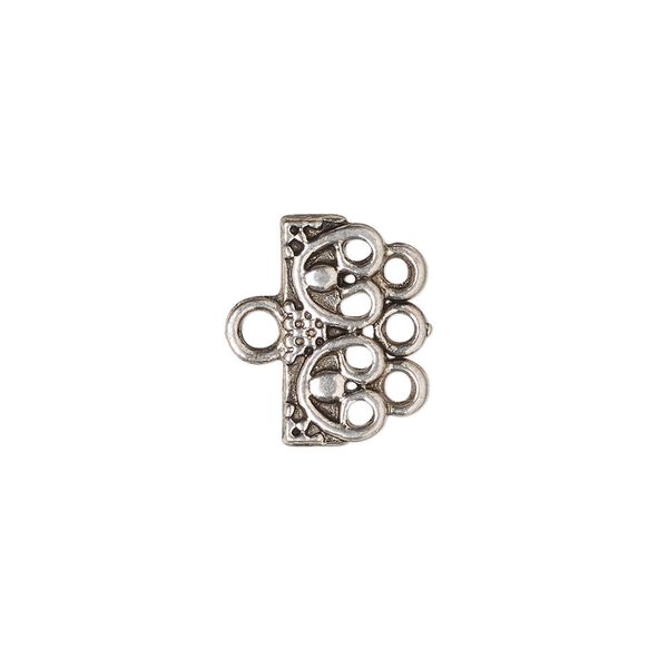 End bar, antique silver-finished "pewter" (zinc-based alloy), 16x7mm single-sided design with 3 loops. Sold per pkg of 12. image number 0
