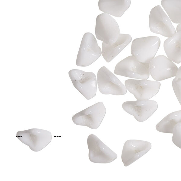 Bead, vintage German pressed glass, opaque white, 9x7mm curved diamond. Sold per pkg of 30. image number 0