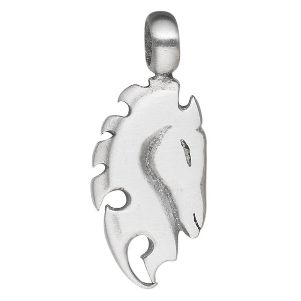 Pendant, "pewter" (zinc-based alloy), 47x19mm horse head. Sold individually. image number 0