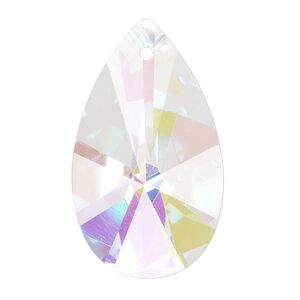 Focal 1pk clear AB, Celestial Crystal® 38x22mm faceted fancy hand-cut teardrop