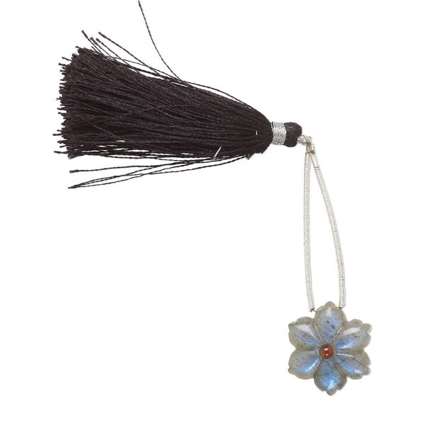 Labradorite / garnet 1pkg1, hand-cut top-drilled double-sided carved flower bead natural 20mm image number 1