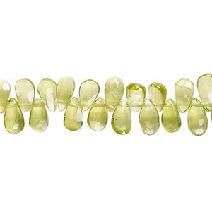 Peridot 1pkg1, hand-cut top-drilled faceted puffed teardrop bead natural 9 inch 7x4mm-8x5mm