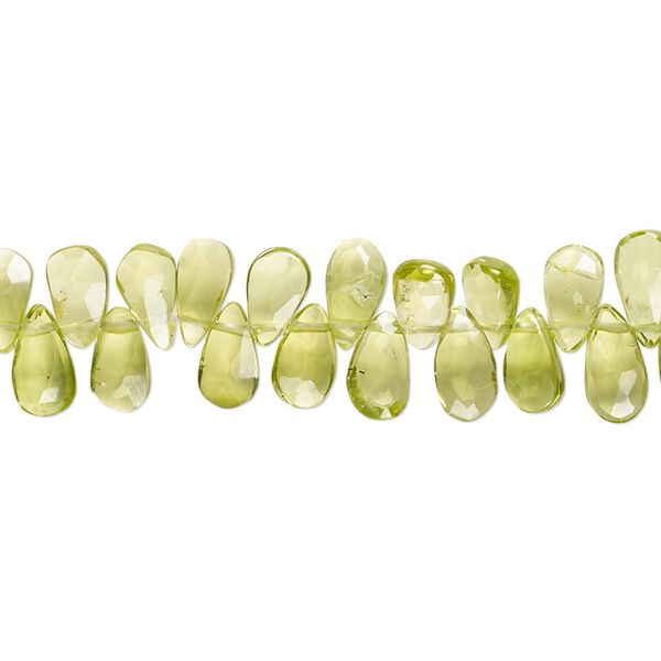 Peridot 1pkg1, hand-cut top-drilled faceted puffed teardrop bead natural 9 inch 7x4mm-8x5mm image number 0