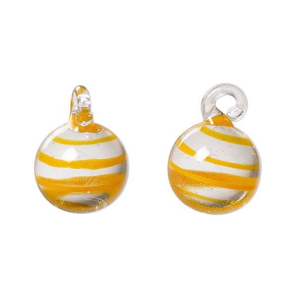 Drop, lampworked glass, orange and clear, swirl, 14mm round. Sold per pkg of 2. image number 0