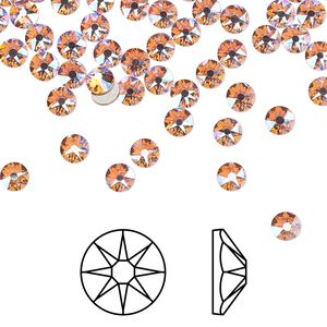 Flat back 144pk light rose shimmer foil back, Crystal Passions® 3.8-4mm rose round SS16 2088