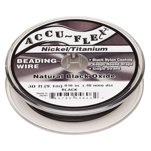 Beading wire, Accu-Flex®, nylon / nickel / titanium, black, 1 strand, 0.016-inch diameter. Sold per 30-foot spool. image number 0