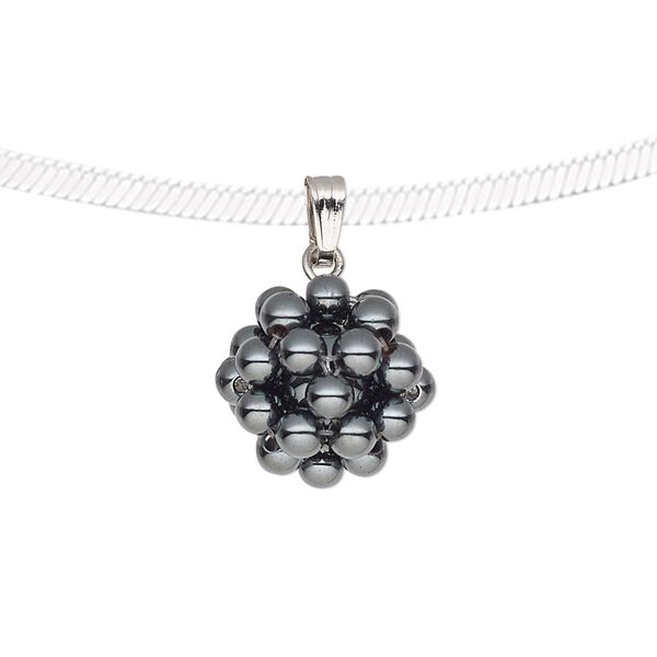 Pendant, Hemalyke™ (man-made) and silver-finished brass, 14.5mm cluster. Sold individually. image number 0
