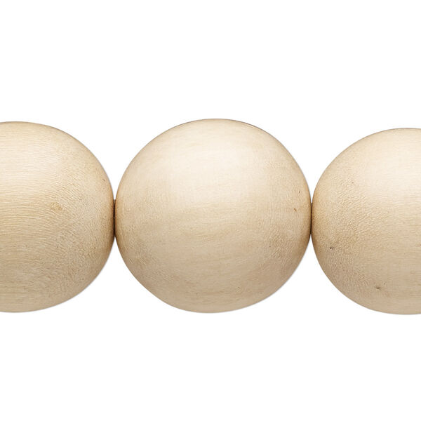 Bead, Taiwanese cheesewood (waxed), natural, 19-20mm round. Sold per 15-1/2" to 16" strand. image number 0
