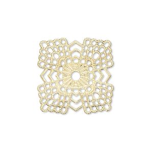 Link, gold-finished brass, 28x28mm four-petal flower. Sold per pkg of 10.
