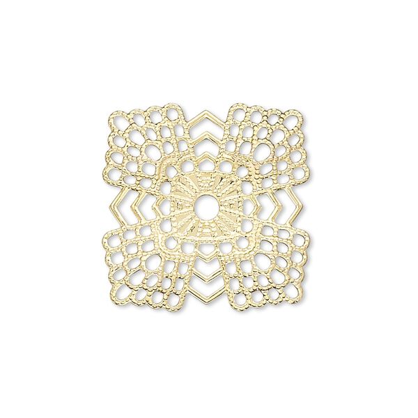 Link, gold-finished brass, 28x28mm four-petal flower. Sold per pkg of 10. image number 0