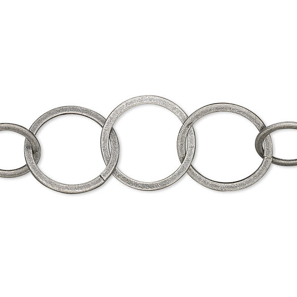 Chain, antique silver-plated brass, 14mm flat round cable. Sold per pkg of 25 feet. image number 0
