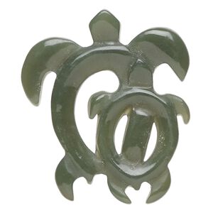 Nephrite jade 1pkg1, hand-cut turtle focal natural 42x35mm-44x38mm