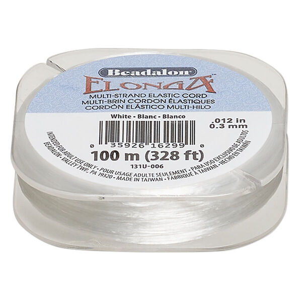 Cord, Beadalon® Elonga™, elastic, white, 0.3mm, 3-pound test. Sold per 100-meter spool. image number 0