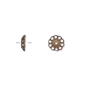 Bead cap, antique copper-plated brass, 8x2mm fancy round with cutouts, fits 8-10mm bead. Sold per pkg of 500.