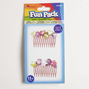 Hair comb kit 1pkg17, acrylic / ribbon / antique silver-finished brass, mixed colors, assorted sizes / mixed shapes.