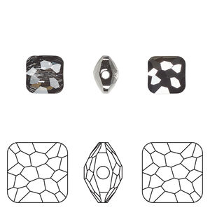 Bead 1pkg144 crystal silver night, Swarovski®, 8mm puffed square 5035