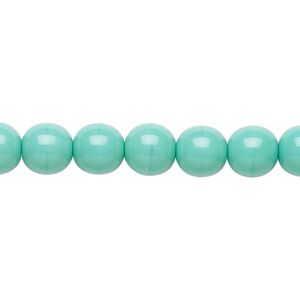 Bead, Preciosa Czech glass druk, pkg/15-1/2 to 16 inches, opaque turquoise green, 8mm round.