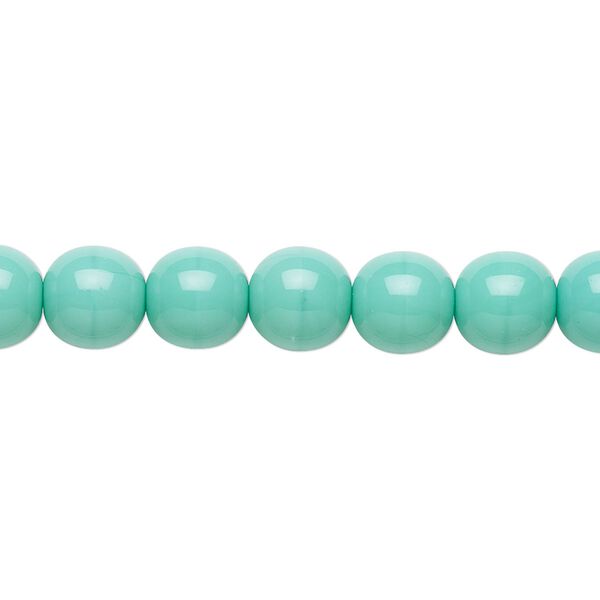 Bead, Preciosa Czech glass druk, pkg/15-1/2 to 16 inches, opaque turquoise green, 8mm round. image number 0